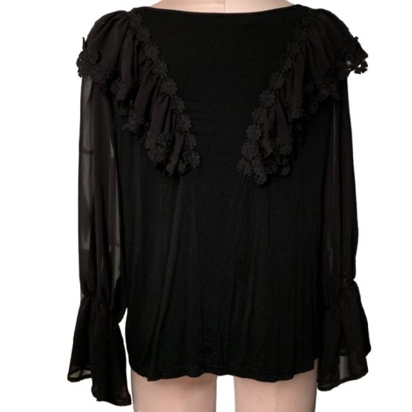 Black Victorian Boho Lacey Ruffles Flowy Knit Top - Picture 3 of 5